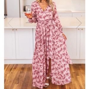 Pink Lily My Dearest Darling pink retro floral maxi dress‎ plus size 2X new
